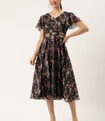 Ethnovog ready to wear black chinon side cut out dress