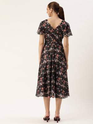 Ethnovog ready to wear black chinon side cut out dress 2