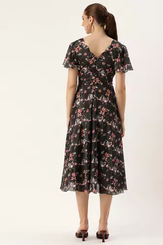 Ethnovog ready to wear black chinon side cut out dress