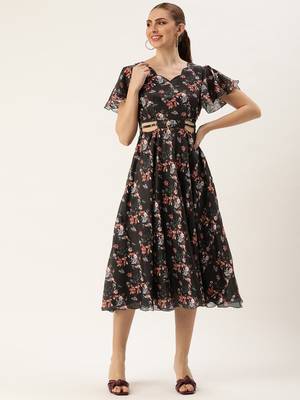 Ethnovog ready to wear black chinon side cut out dress 3