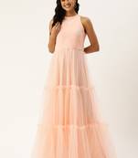 Ethnovog ready to wear peach georgette embroidered dress
