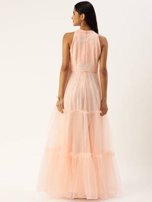 Ethnovog ready to wear peach georgette embroidered dress 2