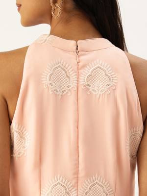 Ethnovog ready to wear peach georgette embroidered dress 4