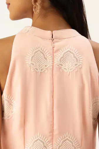 Ethnovog ready to wear peach georgette embroidered dress