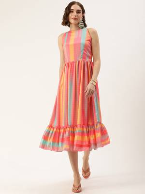 Ethnovog ready to wear multicolor print  chinon dress 1