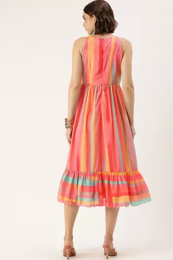 Ethnovog ready to wear multicolor print  chinon dress