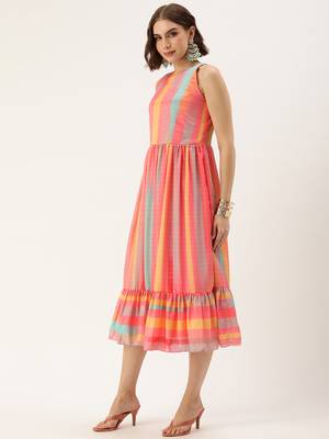 Ethnovog ready to wear multicolor print  chinon dress 3