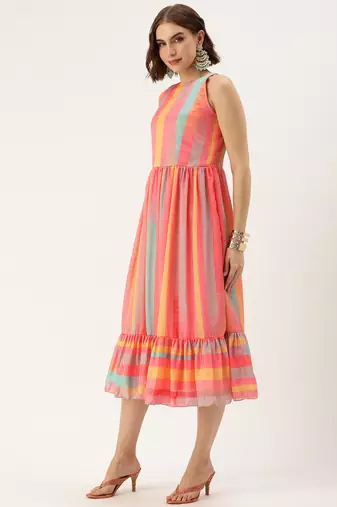 Ethnovog ready to wear multicolor print  chinon dress