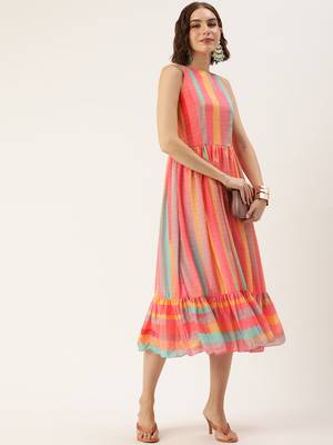 Ethnovog ready to wear multicolor print  chinon dress 4