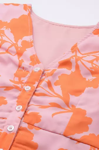 Ethnovog ready to wear pink n orange printed georgette dress