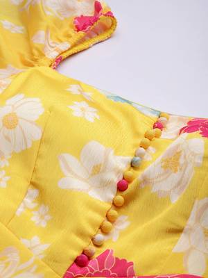 Ethnovog ready to wear yellow digital printed chinon smocking dress 4