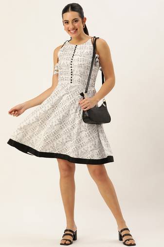 Ethnovog ready to wear white rayon printed dress