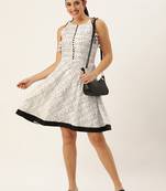 Ethnovog ready to wear white rayon printed dress