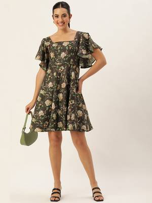 Ethnovog ready to wear grey printed cotton dress 1
