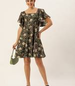 Ethnovog ready to wear grey printed cotton dress