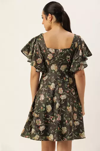 Ethnovog ready to wear grey printed cotton dress