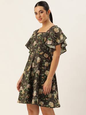 Ethnovog ready to wear grey printed cotton dress 3