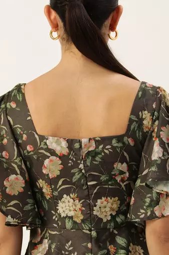 Ethnovog ready to wear grey printed cotton dress