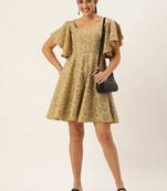 Ethnovog ready to wear beige rayon printed dress