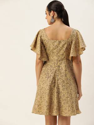 Ethnovog ready to wear beige rayon printed dress 2
