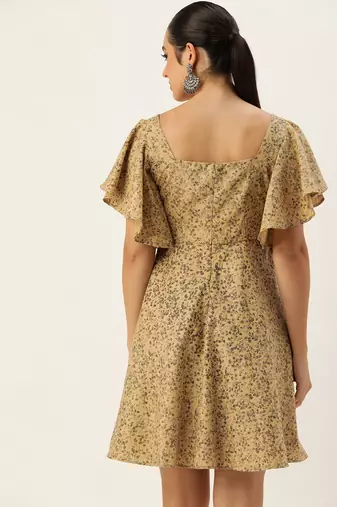 Ethnovog ready to wear beige rayon printed dress
