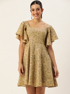 Ethnovog ready to wear beige rayon printed dress 3