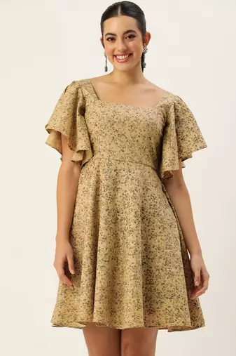 Ethnovog ready to wear beige rayon printed dress