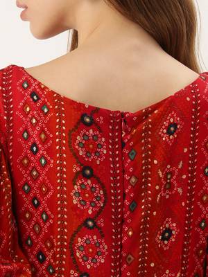 Ethnovog ready to wear red printed viscose fabric dress 4
