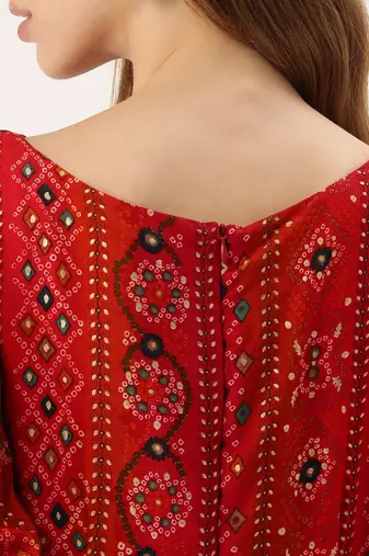 Ethnovog ready to wear red printed viscose fabric dress