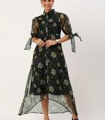 Ethnovog ready to wear black organza digital printed dress