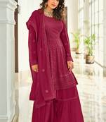 Pink Embroidered Georgette Semi Stitched Anarkali Suit Up To 42" Size