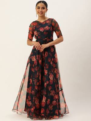 Ethnovog ready to wear blue digital printed organza gown 1
