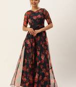 Ethnovog ready to wear blue digital printed organza gown