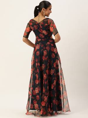 Ethnovog ready to wear blue digital printed organza gown 2