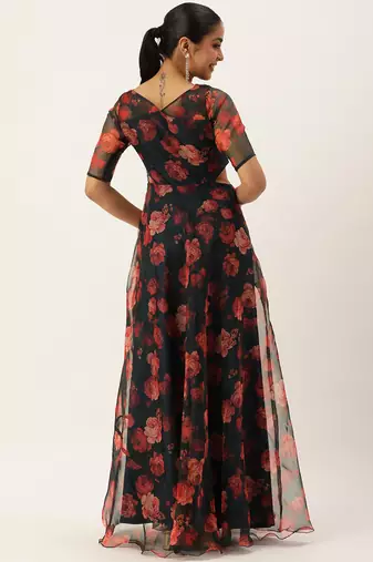 Ethnovog ready to wear blue digital printed organza gown