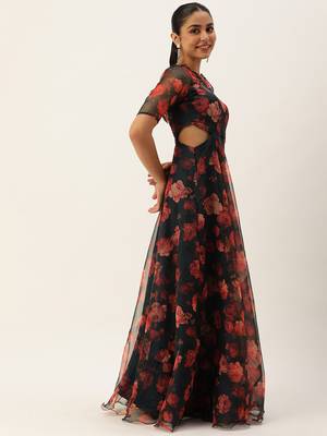 Ethnovog ready to wear blue digital printed organza gown 3