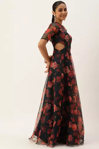 Ethnovog ready to wear blue digital printed organza gown