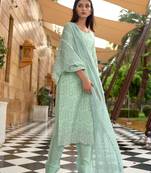 Sea Green Embroidered Muslin Silk Straight Suit Free size full stitched Up To 42" Size
