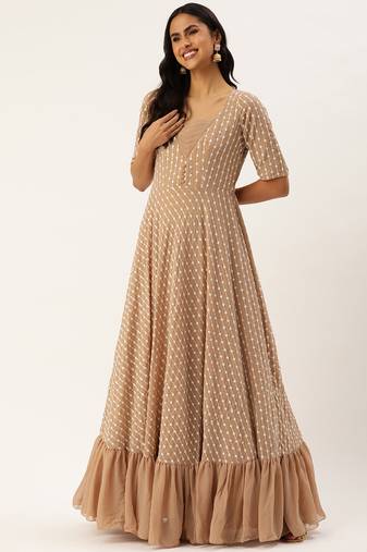 Ethnovog ready to wear light peach georgette embroidered sequins gown
