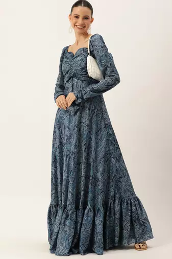Ethnovog ready to wear multicolor chinon digital print floor length gown