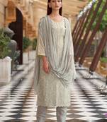 Grey Embroidered Muslin Silk  Straight Suit Free size full stitched Up To 42" Size