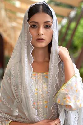 Grey Embroidered Muslin Silk  Straight Suit Free size full stitched Up To 42" Size 2