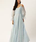Ethnovog ready to wear light blue embroidered organza gown