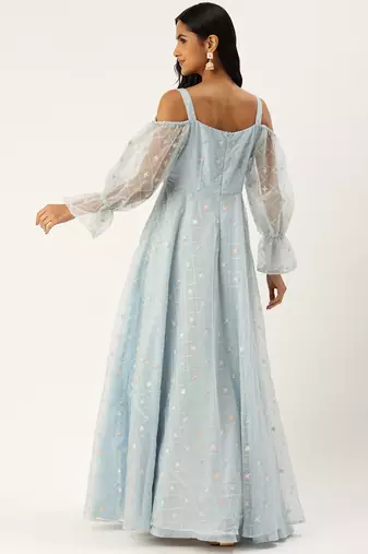 Ethnovog ready to wear light blue embroidered organza gown