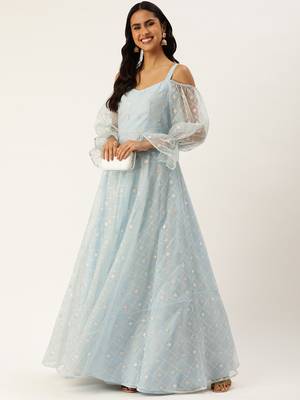 Ethnovog ready to wear light blue embroidered organza gown 3