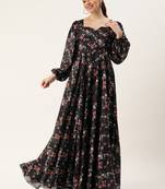 Ethnovog ready to wear black chinon digital printed gown