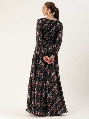 Ethnovog ready to wear black chinon digital printed gown 2