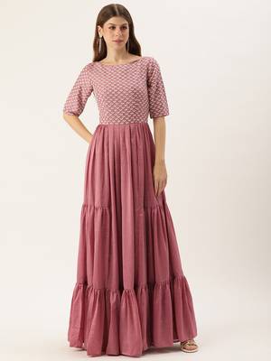 Ethnovog ready to wear mauve embroidered art silk tiered gown 1