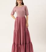 Ethnovog ready to wear mauve embroidered art silk tiered gown