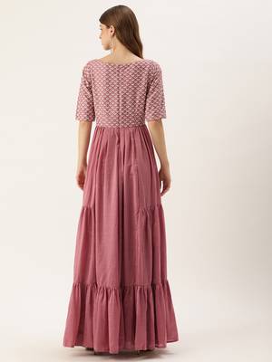 Ethnovog ready to wear mauve embroidered art silk tiered gown 2